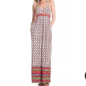 Trina Turk Maxi Long Printed Halter Venice Beach Stretchy Swim Dress Sz M